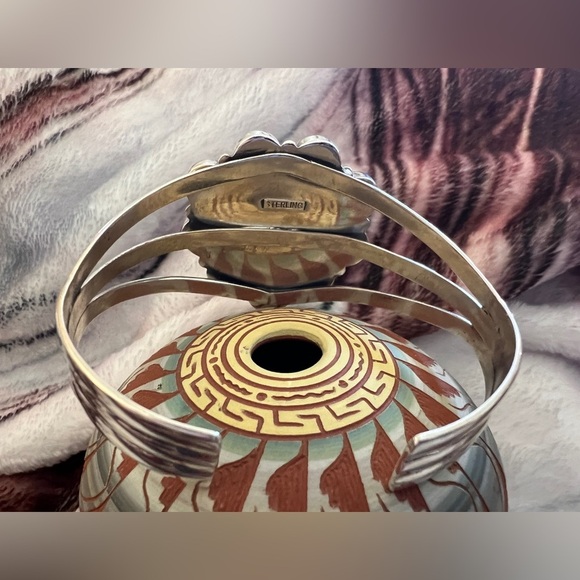 ❤️ Queen Pink Conch Cluster Heart Sterling Statement Navajo Ethnic Cuff 40.1gm - Picture 13 of 13